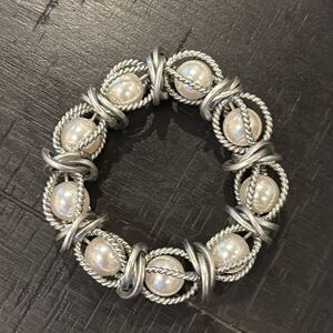Lia Sophia "Charleston" Matte Silver Tone with Pearls Stretch Bracelet
